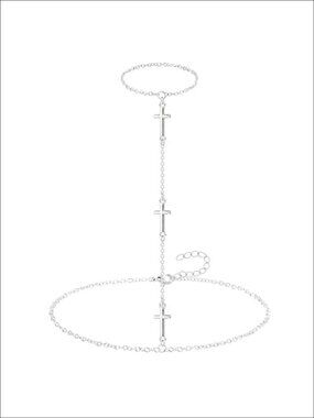 Dainty Silver Plated Hand Chain Bracelet Adjustable Cross Charm
